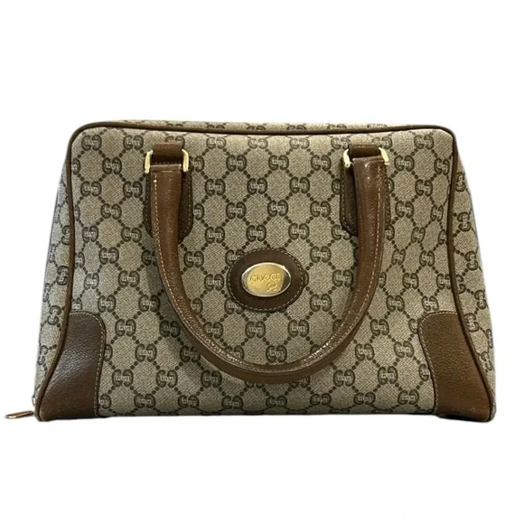 Gucci Plus Gray/Brown VINTAGE 70s Boston Shoulder Handbag Purse GUC - Picture 3 of 16